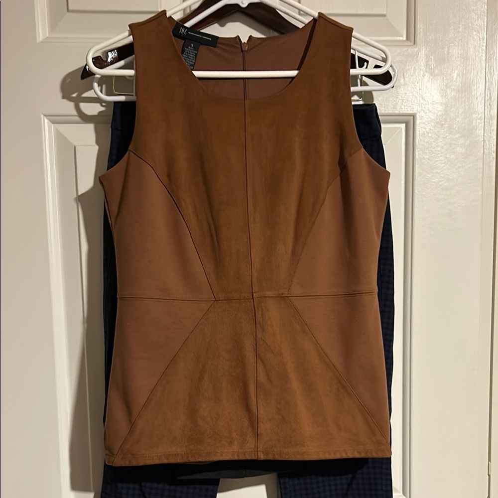 INC Brown Faux Suede Sleeveless Top